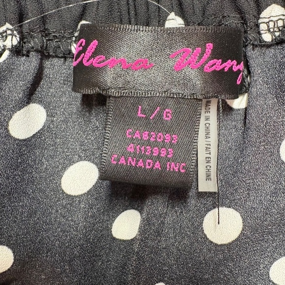 ELENA WANG Easy Care Poly Black / White Polka Dot Romper Bell Sleeves CA Sz L - Picture 5 of 8